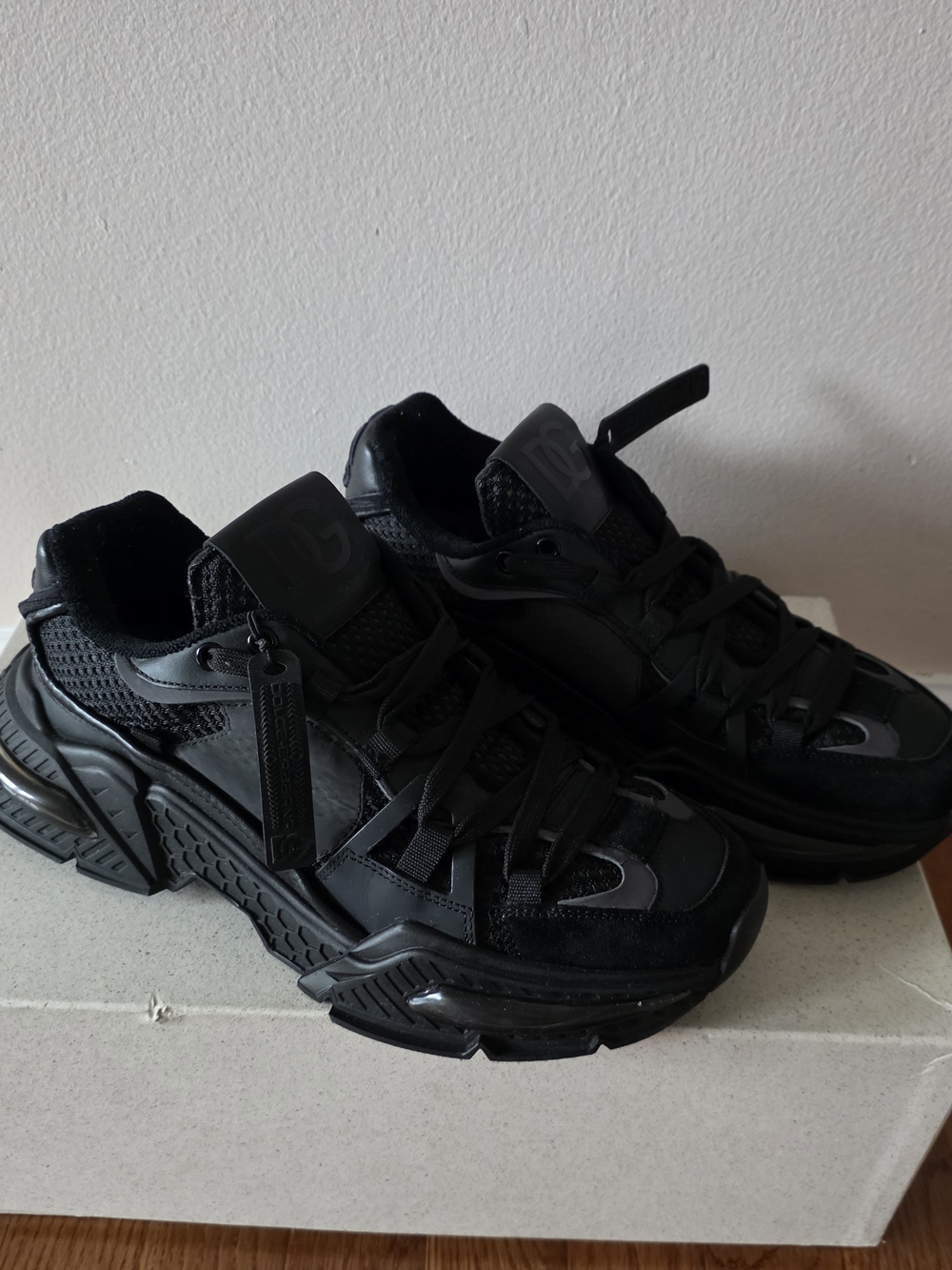Dolce & Gabbana Men's All-Black Layered Platform Sneakers
